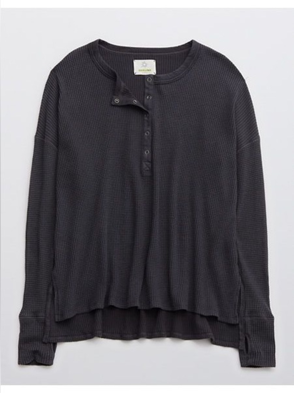 OFFLINE By Aerie Wow! Waffle Henley Long Sleeve Top size small gray